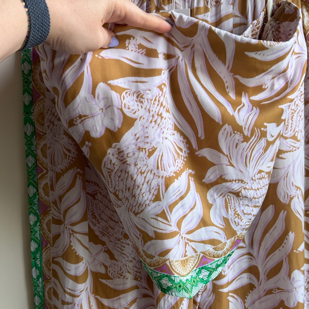 Lilly Pulitzer Lavender and Mustard Floral Wide-Leg Pants and scarf top set - Picture 3 of 7